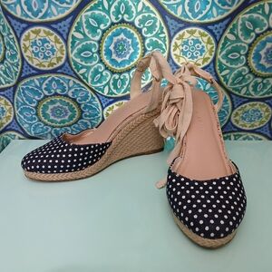 Kelly & Katie Blue and Cream Espadrille Wedges